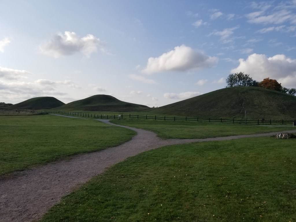 A view of a few of the Viking king and iron age king burial mounds in Uppsala.