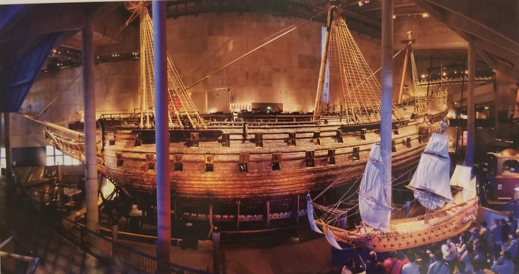 A photo of the Vasa Ship from a distance at the Vasa Museum Stockholm.