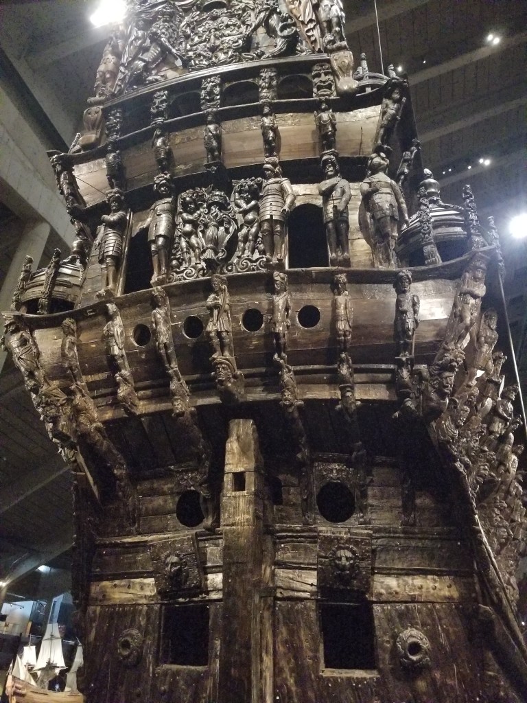 A photo of the Vasa Ship taken from the back at the Vasa Museum Stockholm.
