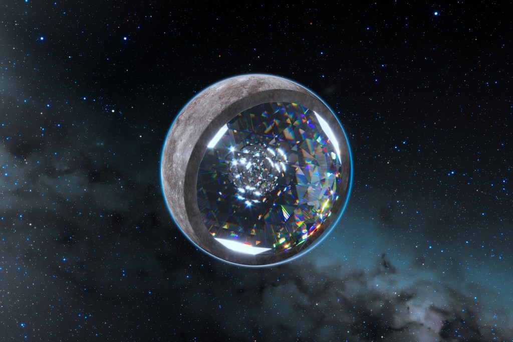 A planet with an inside that is sparkling like a diamond.