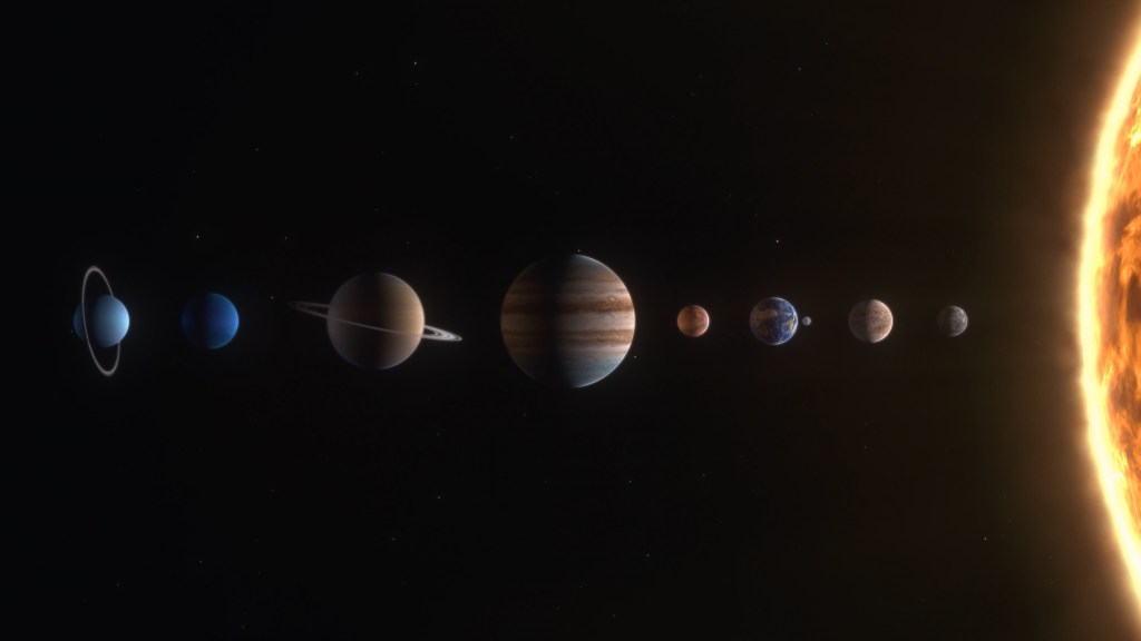 Star system model. Planets in orbit Straight front of sun. Solar system consisting of planets on a black background | The Strange Worlds of Exoplanets