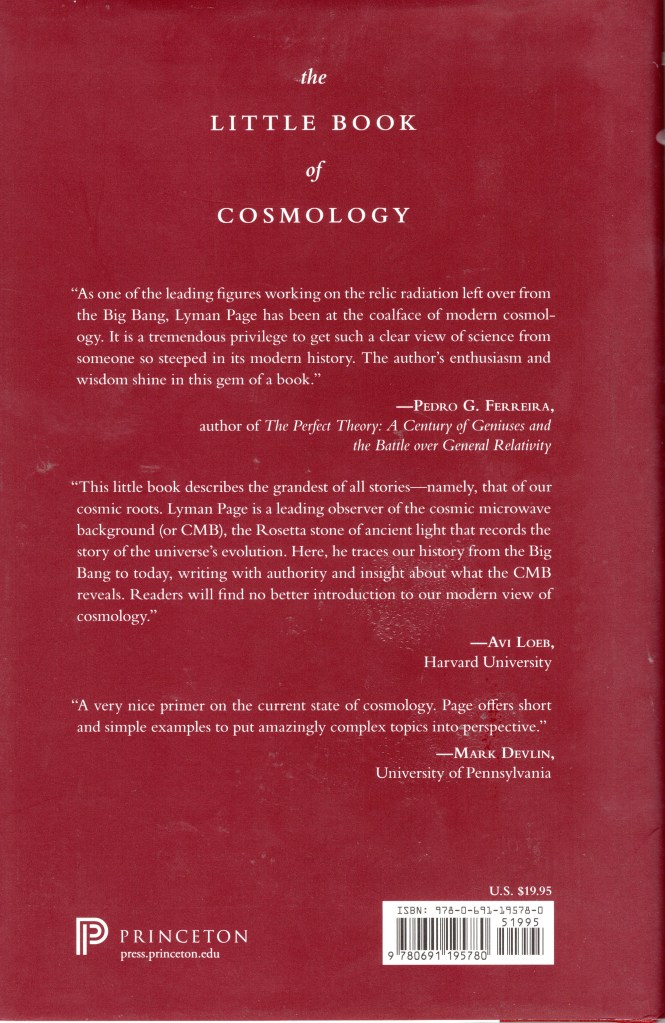 The back cover feature advanced praise for the book | The Little Book of Cosmology by Lyman Page