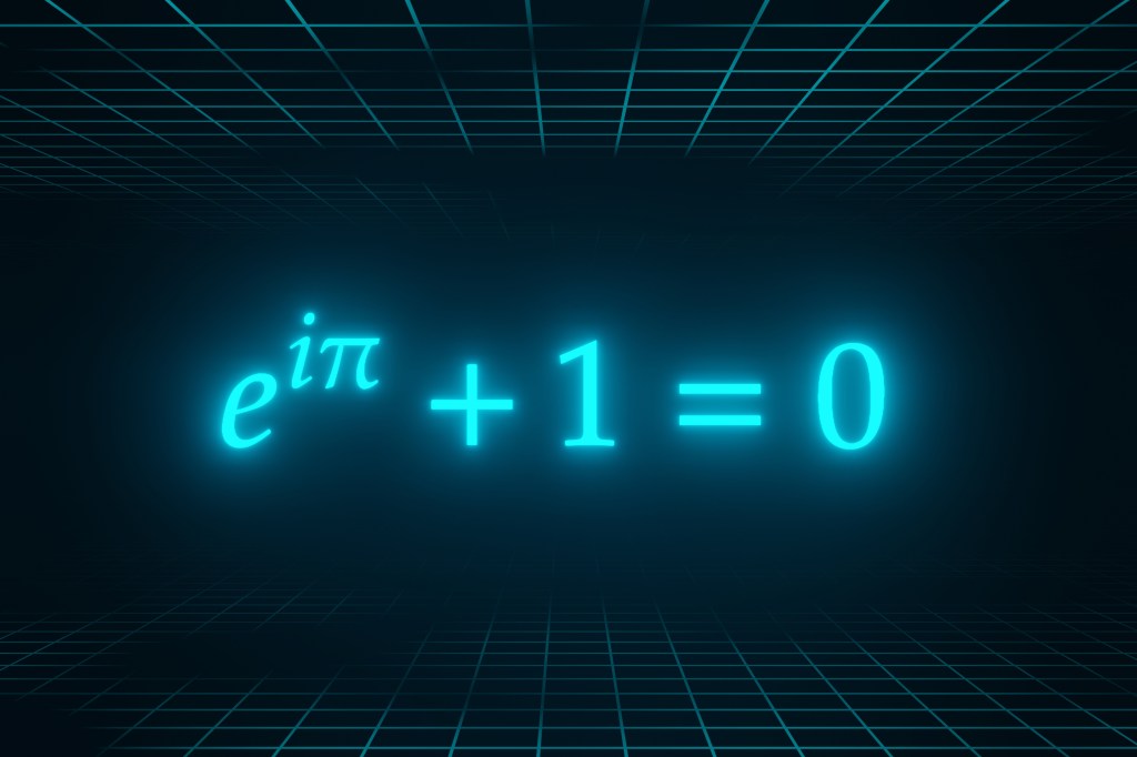 The formula e^ix + 1 =0 shown on a blue and black background.