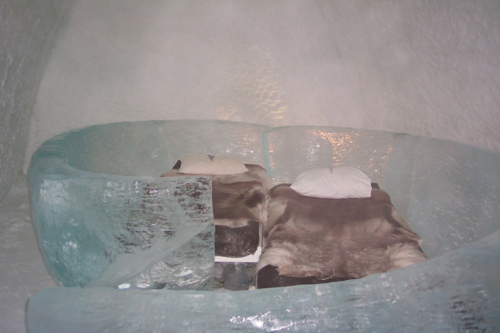 A close up of an elaborate ice bed.