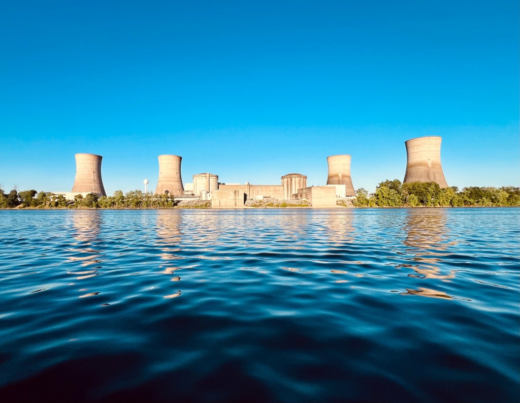 The photo shows the three mile island nuclear plant from the across the shore of Susquehanna River in Londonderry Township.