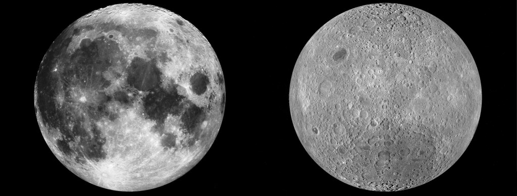 On the left is the near side of the moon and on the right the far side of the moon.