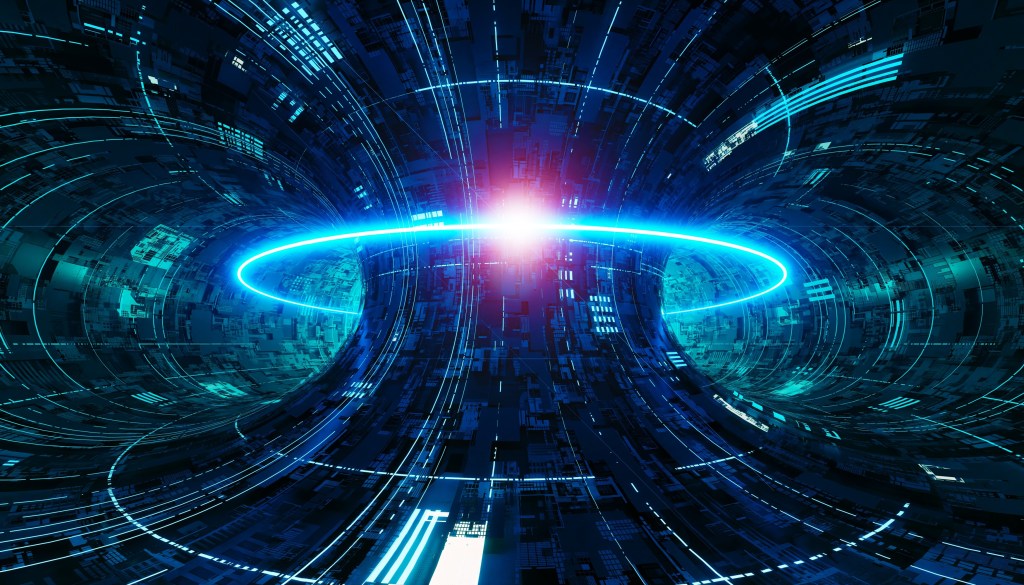 The image depicts the inside of a nuclear fusion plant.