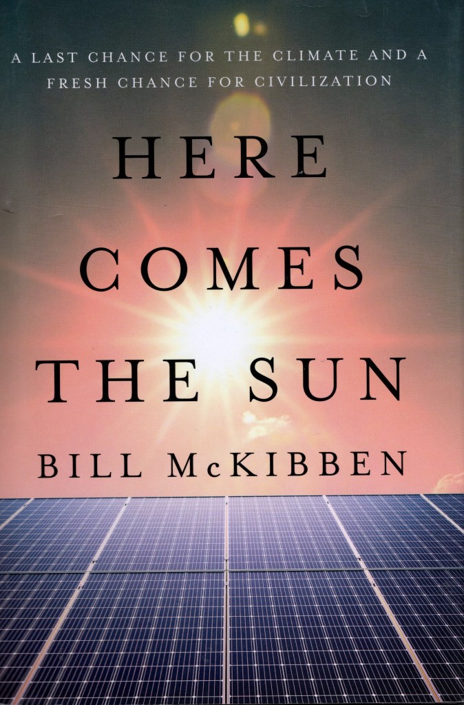 The front cover features the title and author of the book, and the background consists of solar panels on the bottom third of the cover and a distant sun on the top two thirds of the cover.