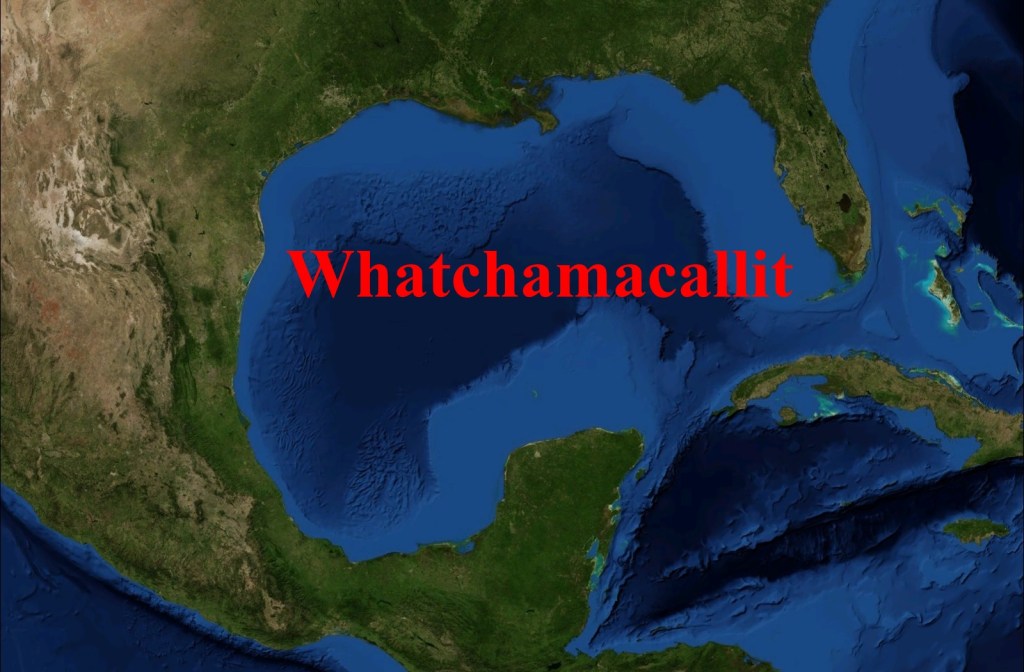 An aerial view of the Gulf of Mexico with the label “Whatchamacallit” in red.